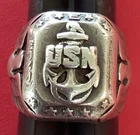 Vintage USN Sterling Silver Ring Eagle Anchor Military Navy Signet