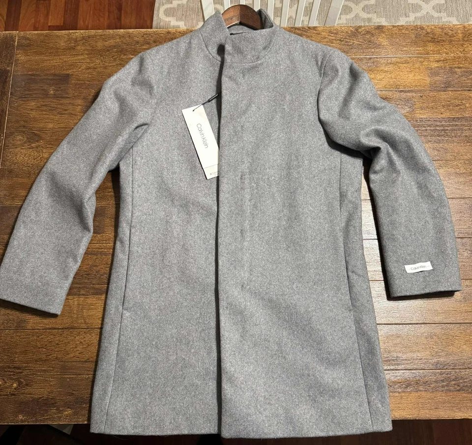 $497 Calvin Klein Hombre Gris Claro Mayden Calce Ajustado Lana Abrigo Chaqueta Talla 40S Foto 4 de 4