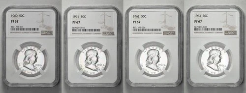 1960 - 1963 50C Proof Silver Franklin Half Dollar NGC Graded PF 67 Four Coin Lot