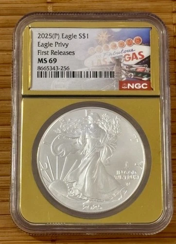 2025 EAGLE PRIVY American Silver Eagle MS69 NGC Early Release Vegas Slabbed 026a