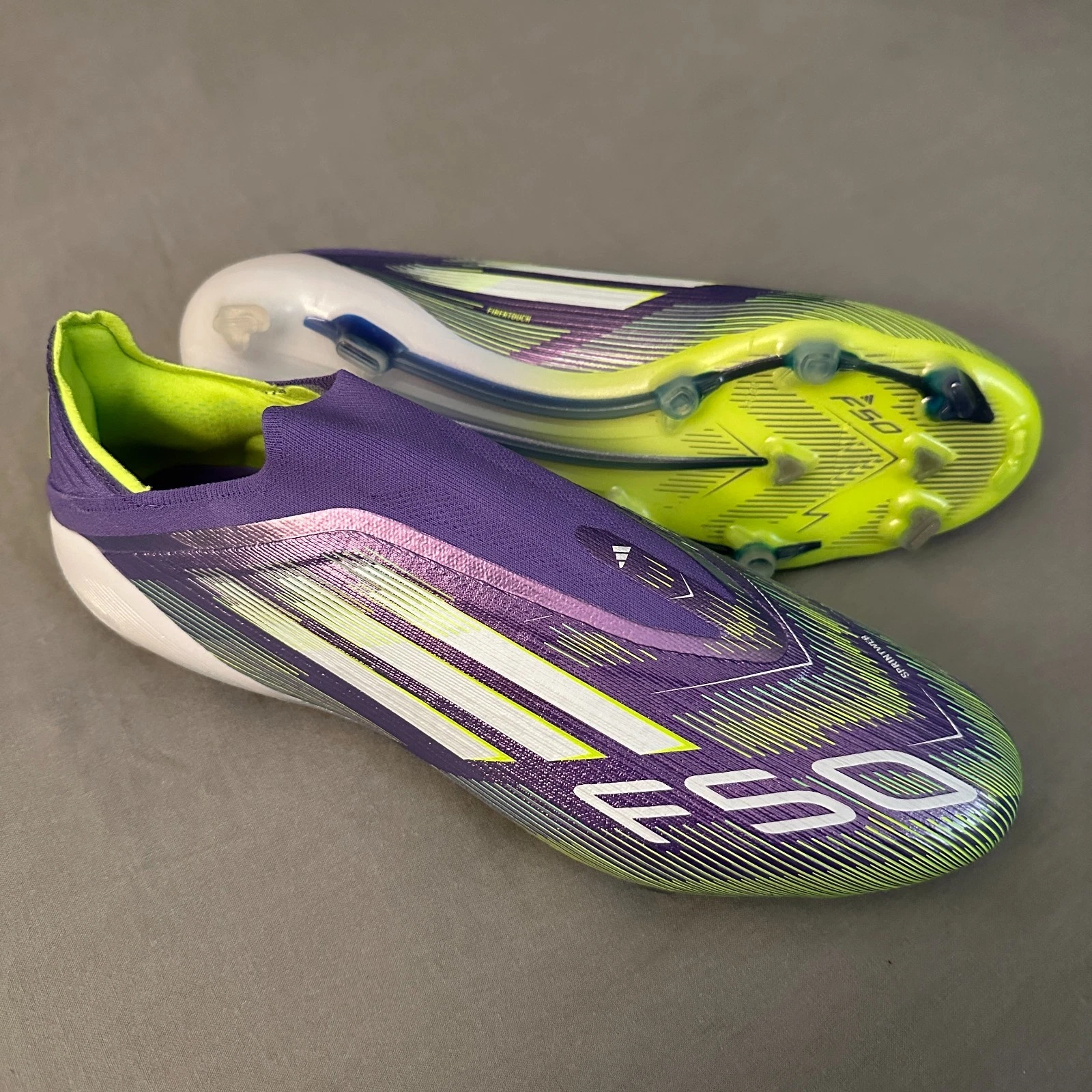Adidas F50 Elite Firm Ground Laceless Soccer Cleats Purple Green 13.5/48-2/3