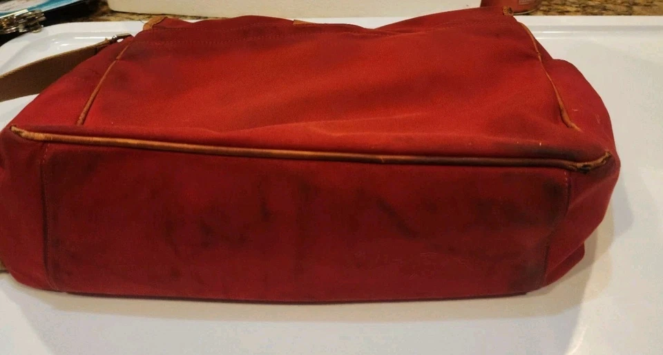 AUTHENTIC COACH RED CANVAS STRIPE MESSENGER DIAPER BOOK LAPTOP LARGE HANDBAG - Image 4 of 4