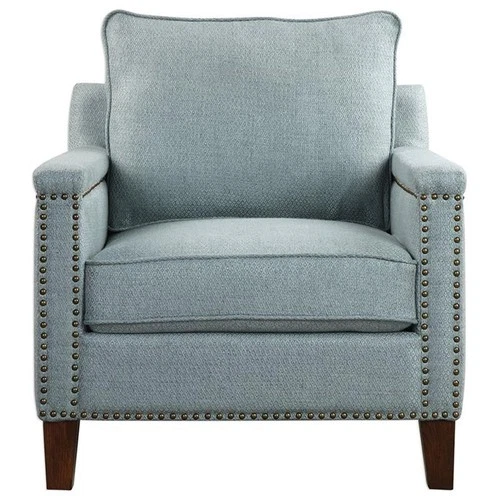Uttermost Charlotta Coastal Wood and Fabric Accent Chair in Blue/Brass/Walnut - Picture 3 of 8