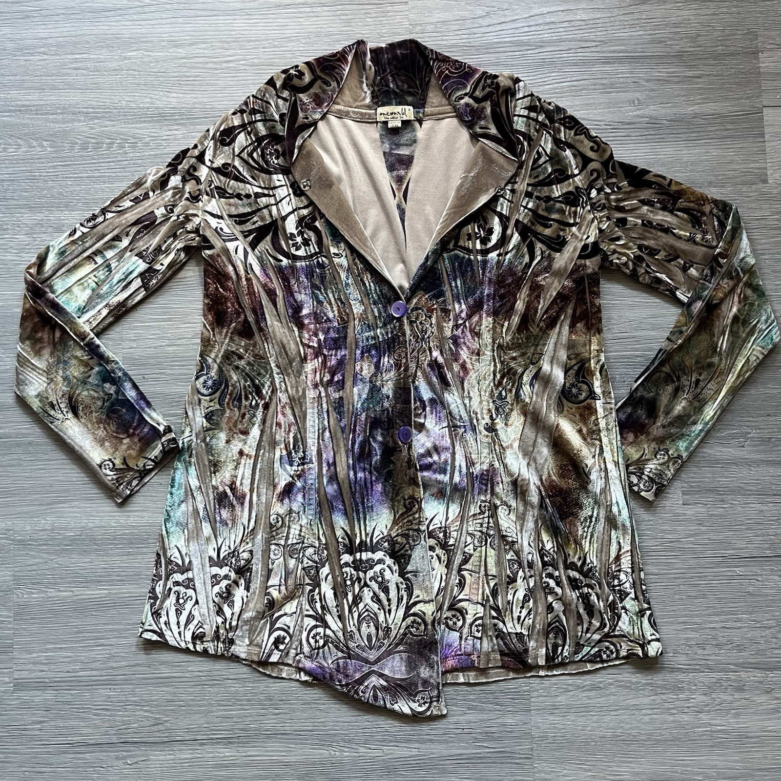 One World Boho Multicolor Patterned Button Front … - image 1