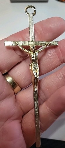 Vintage INRI Gold Tone Crucifix Cross Jesus Christ Wall Hanging 4” Plastic