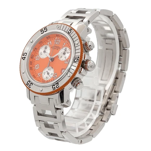 HERMÈS OROLOGIO DA POLSO DONNA HERMES CL2 316 CLIPPER DIVER CRONOGRAFO DATA ARANCIONE QUARZO