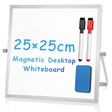 Compact Magnetic Whiteboard with Dual-Sided Easel - 25x25cm - Perfect for Off...