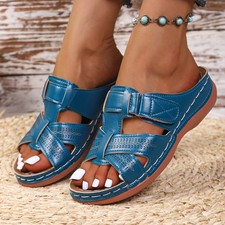 Women Crisscross Hook Loop Wedge Slide Sandals Open Toe Summer Casual Slippers