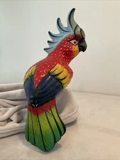 Vintage 16.5” Large Tropical Hand Painted hanging talavera Ceramic Parrot Mexico