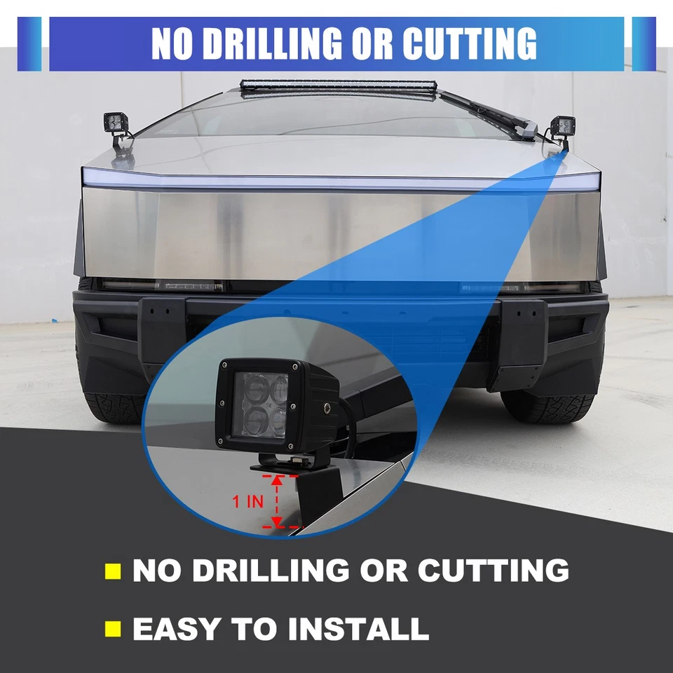 For 2024-2025 Tesla Cybertruck LED Light Pod Hood Ditch A-Pillar w/LED Lights Foto 3 de 4