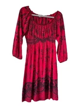 Starialle Knit Lounge Dress Top Red Black Floral Sublimation Scoop Neck Stretch