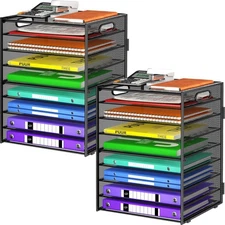 9 Tier Paper Organizer with Handle, Large Capacity Desk Organizer Mesh Paper ...