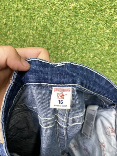 True Religion Jean Shorts Boys Size 16 Geno Relaxed Slimming Fit Dark Wash - Picture 11 of 15