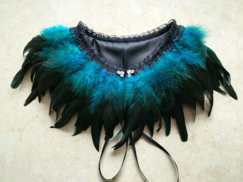 Women Crop Top Feather Poncho Coat Wrap Bridal Cape Cloak Wedding Banquet Party - Image 4 of 4