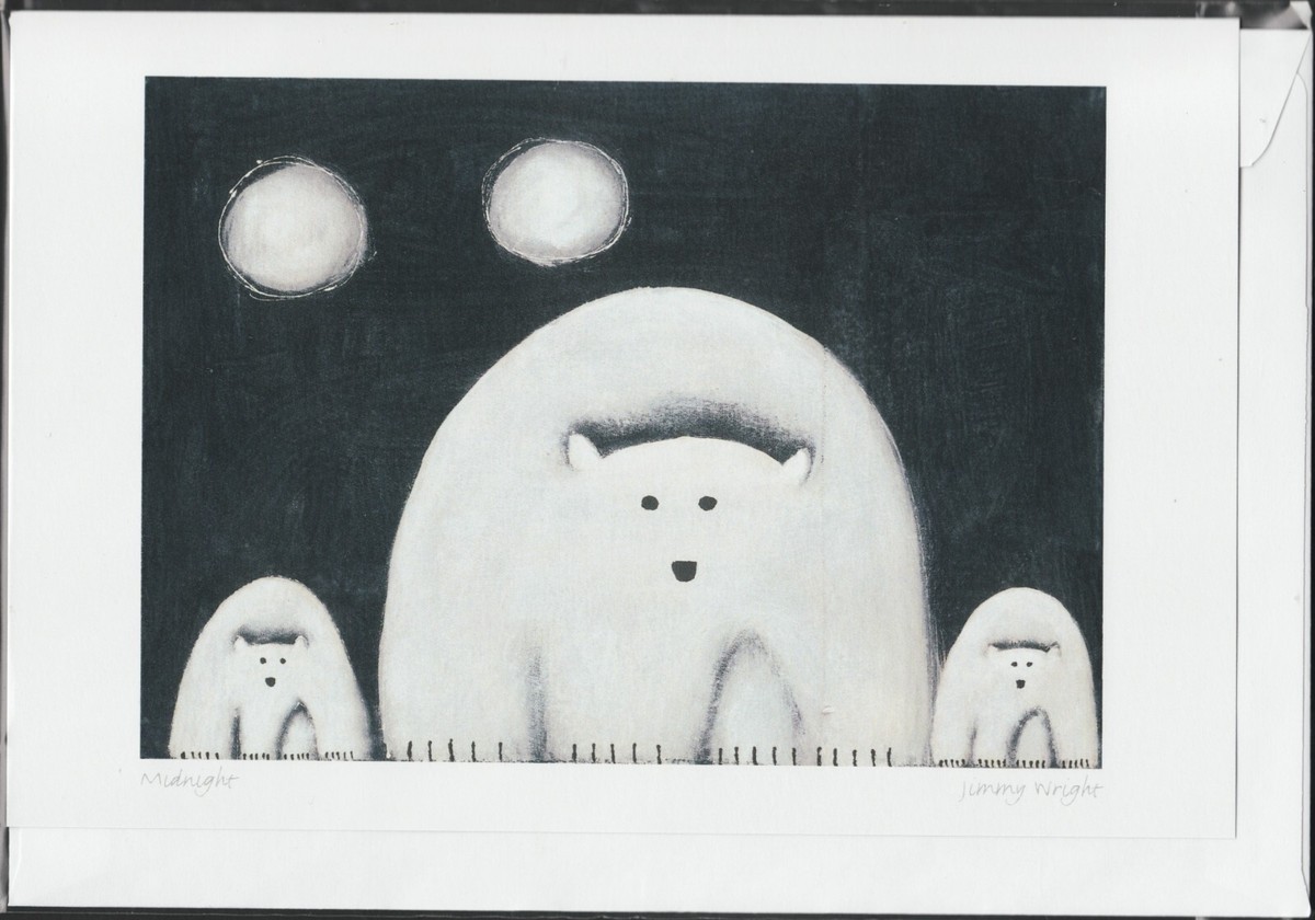 MIDNIGHT - Folk Art Polar Bear & Cubs by Jimmy Wright - New 6