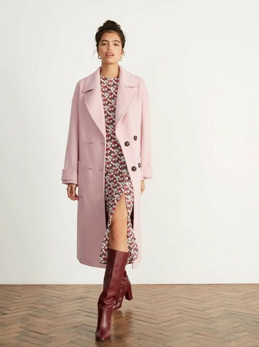 Pink Wool Blend Coat by KITRI with faux 