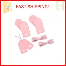 jijAcraft 100Pcs Gift Tags with String, Pink Paper Tag with Hollow Heart, 3.7 x 