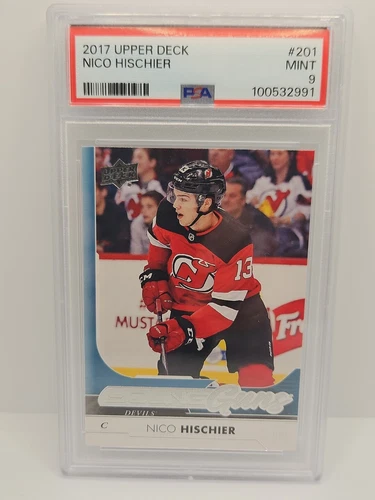 2017-18 UPPER DECK YOUNG GUNS #201 NICO HISCHIER RC NEW JERSEY DEVILS PSA 9 MINT