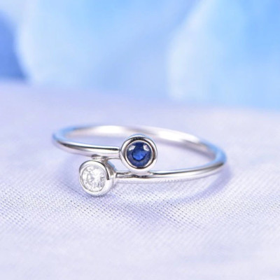 1.2ct Lab-Created Round Sapphire Ring Two Stone Bypass 14k White Gold Plated