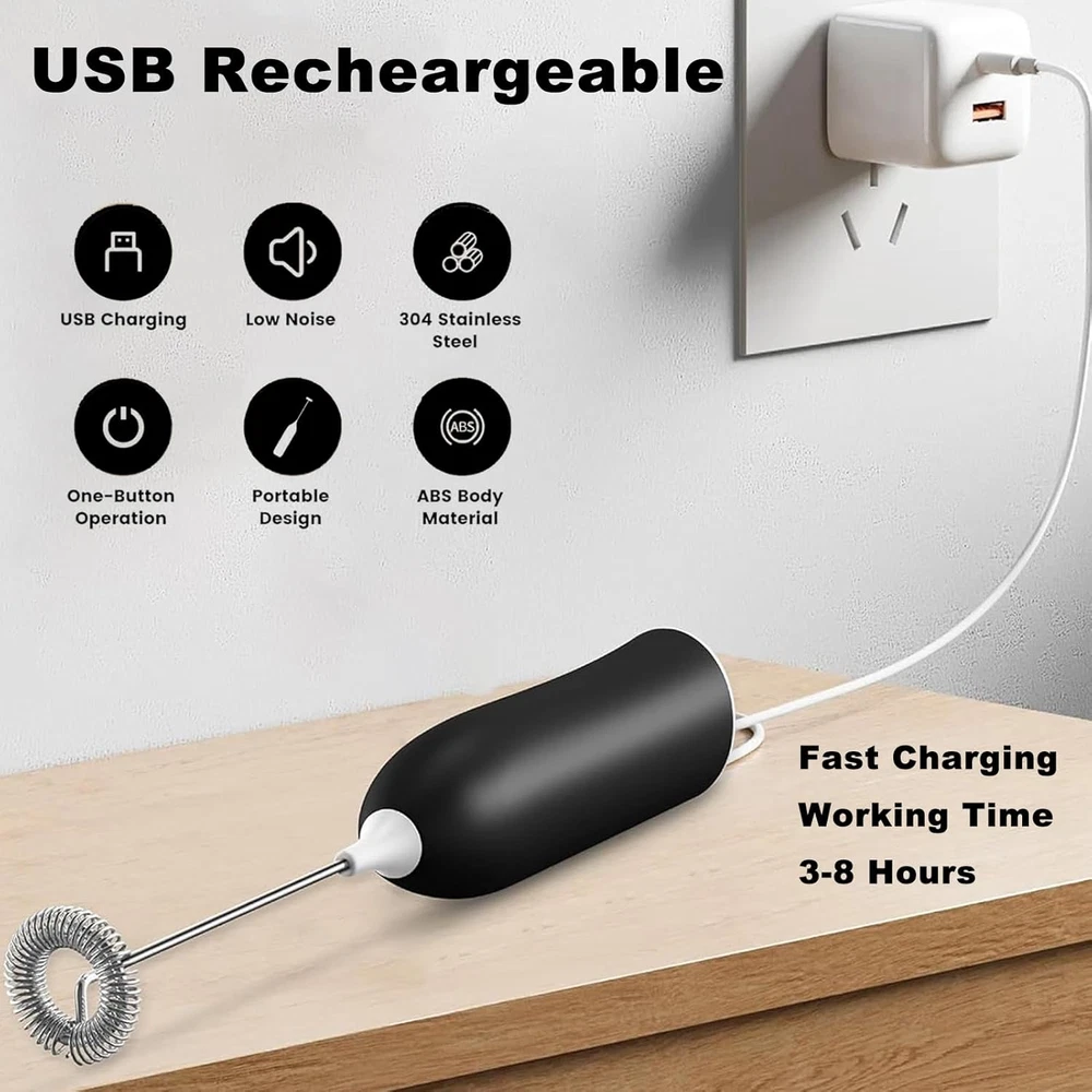 Milk Frother Rechargeable, Handheld Milk Frother, Electric Whisk Beater Foam Mak