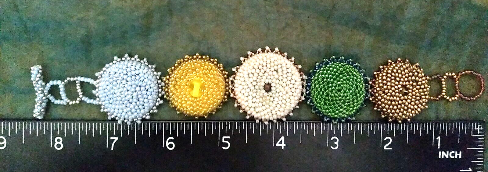 Vtg Button Bead Bracelet Macrame Toggle Pastels G… - image 10