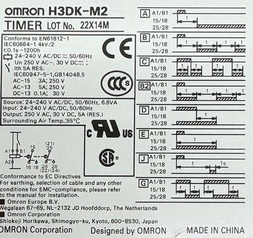 OMRON H3DK / H3DK-M2 TIMER RELAY 24-240V AC/DC 50/60Hz - 1 LOT QTY 3 - Picture 4 of 10