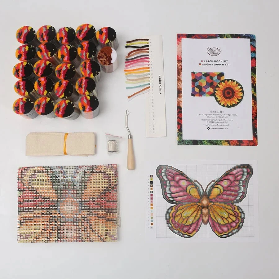 Butterfly Craft Buddy Latch Hook DIY Multicolour Shaped Rug Making Kit 48 x 64cm - Image 3 of 4