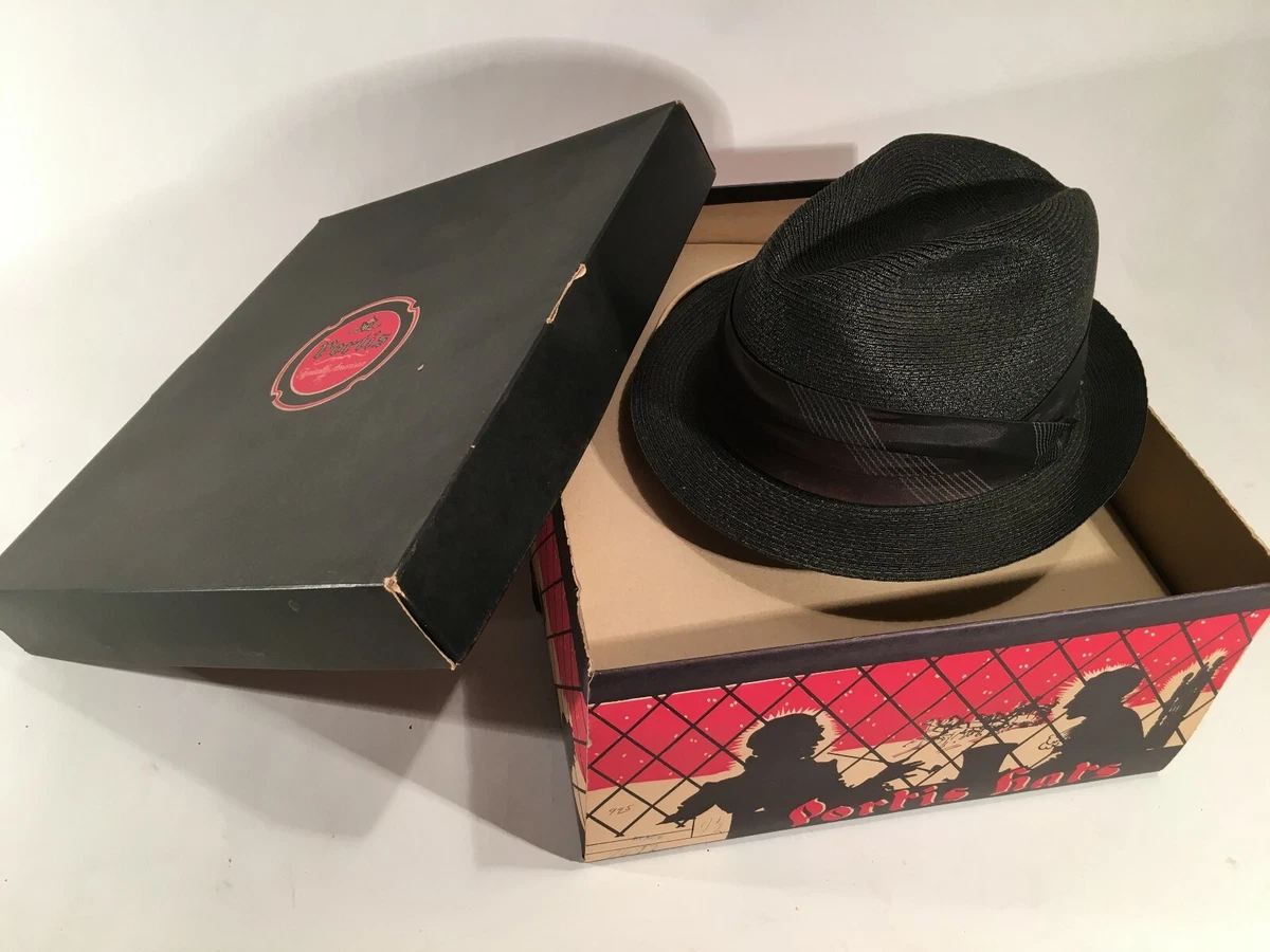Vntage Men s Size 6 7 8 Black Straw Portis Fedora Hat w Box