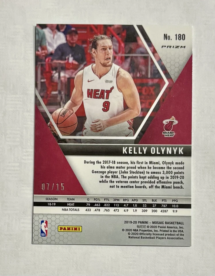 2019-2020 Panini Mosaic Kelly Olynyk Fluorescent Blue /15 Card #180 🔥 - Image 2 of 3
