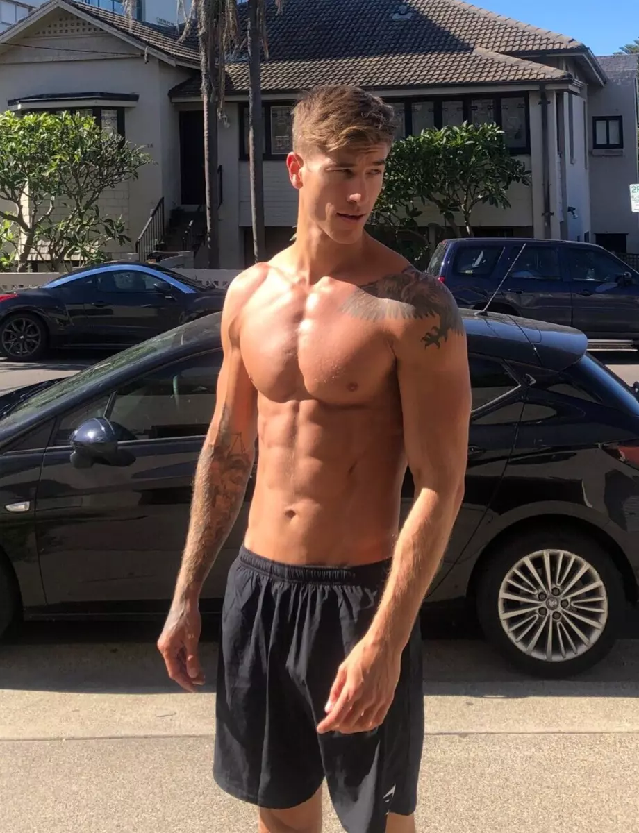 Shirtless Male Muscular Tall Handsome Hunk Athletic Shorts Car