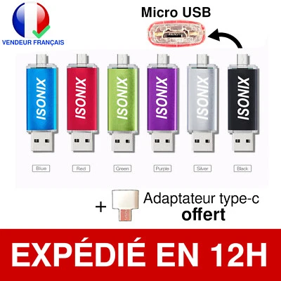 ISONIX Clé Usb 32 - 128 Giga 2.0 Flash Drive 3 En 1 USB Smartphone Android Ordinateur