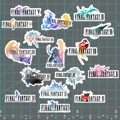Final Fantasy Logo Stickers - Set of 16 - White, Holographic or Clear - FFVII