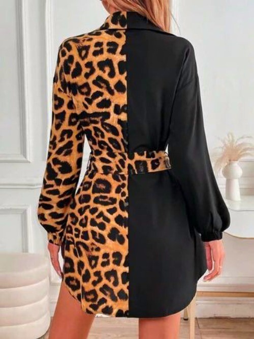 CCC Half Leopard Half Black Block Mini Shirt Dres… - image 9