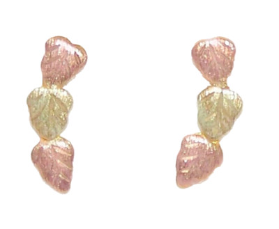 Black Hills Gold 10k Small Three Leaf Stud Earrings