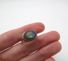 925 Sterling Silver Labradorite Natural Stone Teal  Blue Bold Ring Size 6.5