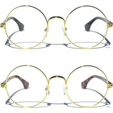 ROUND Clear Lens Eye Glasses Retro Vintage Style Large Gold Color Metal Front