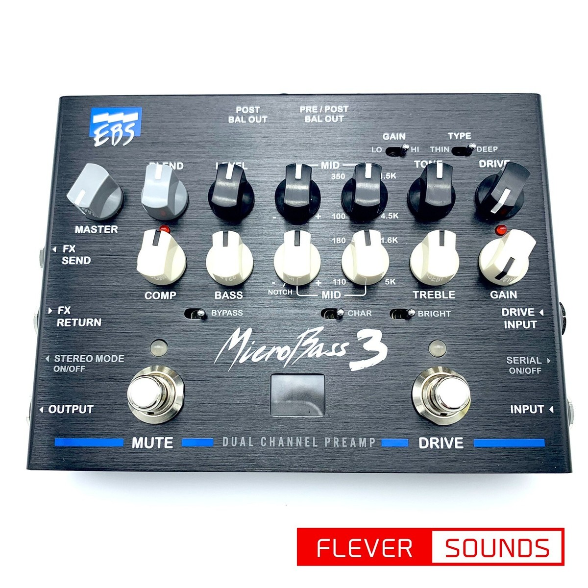 EBS MicroBass 3 Bass Preamp Effects Pedal 2-Channel Clean
