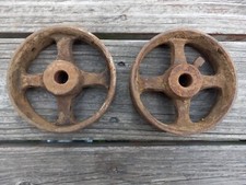 Vintage 4 7/8" X 1 5/8" Cast Iron Industrial Factory Farm Cart Wagon Wheels Set