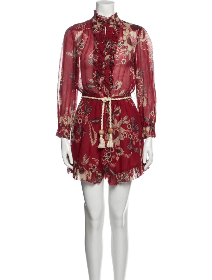 ZIMMERMANN Floral Frills Red Playsuit Jumpsuit Romper Silk Chiffon AU0 XS S🌻 - image 2 of 4