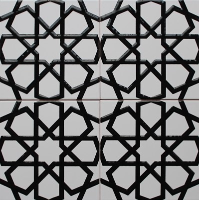 16''x16'' (40cmx40cm) Iznik Raised Black & White Geometric Pattern Ceramic Tile