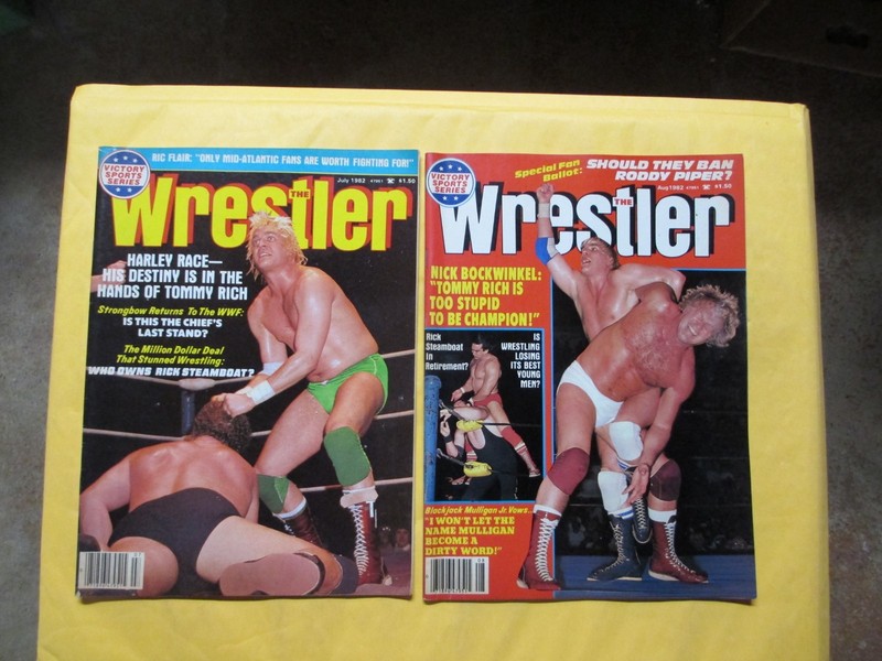 1982 JULY + AUGUST ISSUES OF THE WRESTLER MAGS HARLEY RACE & NICK BOCKWINKEL CVS