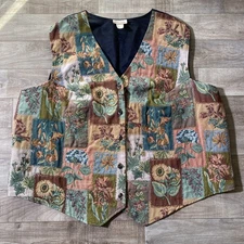 CST Studio VTG 90s Fall Leaves Vest 3X Sleeveless Patchwork Tapestry