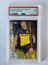 2019-20 Topps Chrome UCL Erling Haaland PSA 9 MINT Rookie Soccer Card #74 (RC). rookie card picture