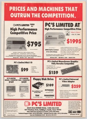 PC's Limited Turbo AT Computer IBM Compatible 1986 Vintage Print Ad