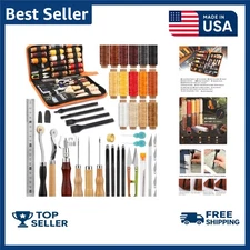 66PCS Leather Crafting Kit: Leather Working Tools and Supplies for Adult, wit...