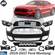 Front Bumper Cover Primed & Headlight Assembly Kit For 2015-2017 Ford Mustang