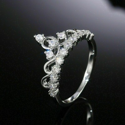 Round Cut 1.20Ct Diamond 14k White Gold Finish Crown Engagement Ring in Size 9