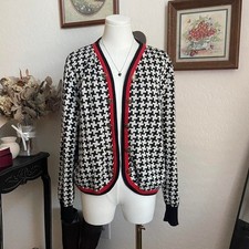 Vintage 1980s Preppy Houndstooth Gold Button Cardigan Sweater