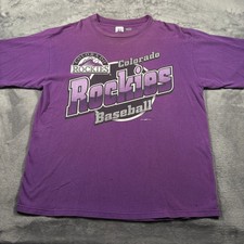Vintage 1998 Logo 7 Colorado Rockies MLB Baseball T-Shirt Mens X-Large Purple