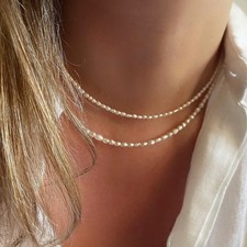 Freshwater Pearl Dainty Choker Tiny Rice Beaded Necklace Genuine Classic Gift
